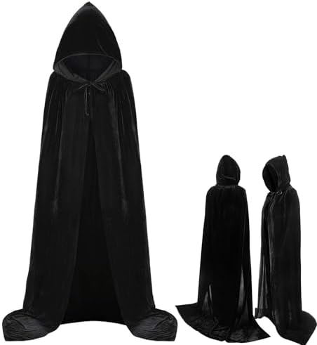Generisch Schwarzer Kapuzenumhang für Erwachsene, Perfect Halloween Kostüm, Unisex Mantel 150CM