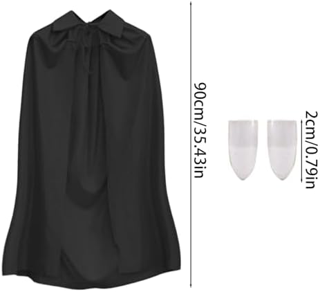Kinder Vampir Zähne Kostüm 2 Stück Schwarz + 3 Blutpillen + Einlagiger Umhang 90cm