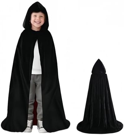 Kinder Vampir Umhang Schwarz Mit Kapuze Fur Halloween Cosplay Kostüm 110cm