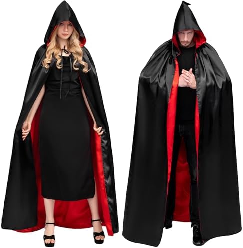 Myir JUN Schwarz Rot Umhang für Erwachsene und Kinder (L) Halloween-Kostüm mit Kapuze Global Recycled Standard