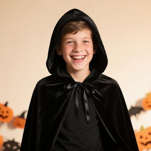 Black Halloween Umhang Kinder 120CM Schwarz Samt Cape Vampir Kostüm(S)  
Schwarzer Halloween Umhang für Kinder 120CM Kap