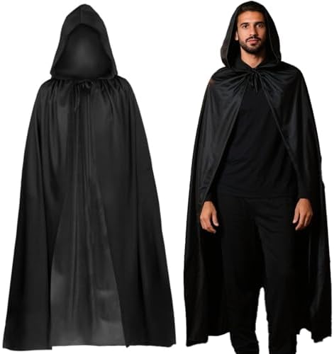 Halloween Kostüm Erwachsener Unisex Schwarz, 120cm Vampir Umhang Leicht Atmungsaktiv, Halloween Umhang Für Kinder Und Er
