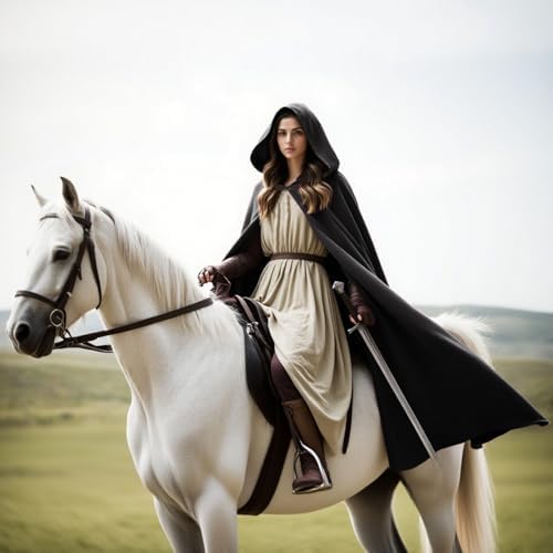 Renaissance Kapuzenmantel Mittelalter Umhang Herren Hexenmantel Gothic Cosplay Cape Halloween Kostüm (Grün)  
Renaissanc