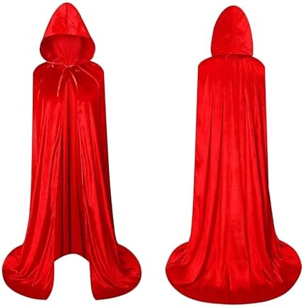 Vampir Kostüm Herren Schwarz Horror Samt Umhang Mit Kapuze, Halloween Karneval Kostüm für Erwachsene, 170cm Lang Schwarz