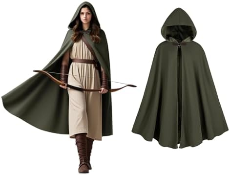 Renaissance Kapuzenmantel Mittelalter Umhang Herren Hexenmantel Gothic Cosplay Cape Halloween Kostüm (Grün)  
Renaissanc