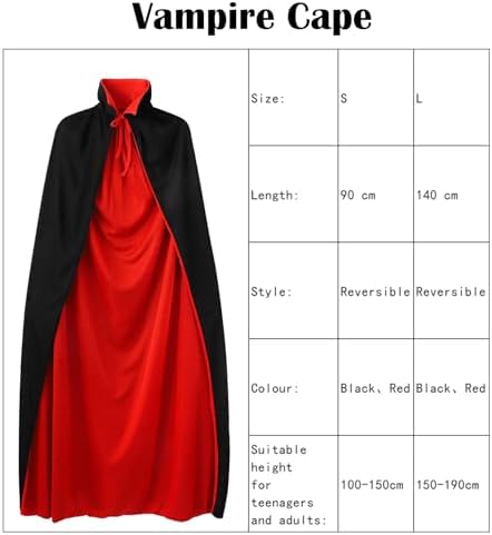 Halloween KostüM Stehkragen Vampir Umhang für Damen und Herren, Halloween Costume Vampir KostüM reversible für Party und