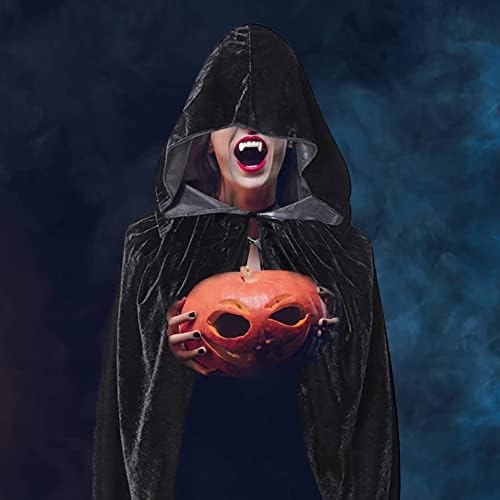 Vampir Umhang Schwarz für Erwachsene - Halloween Kostüm mit Kapuze, Samt Material, Perfektes Halloween Cosplay für Maske