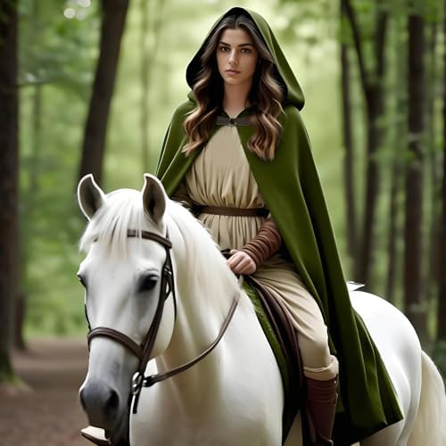 Renaissance Kapuzenmantel Mittelalter Umhang Herren Hexenmantel Gothic Cosplay Cape Halloween Kostüm (Grün)  
Renaissanc