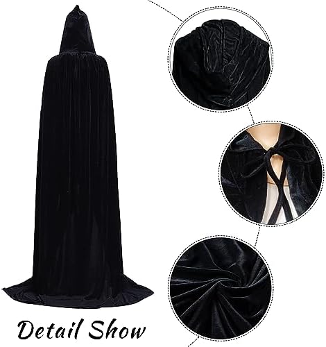 Vampir Umhang Schwarz für Erwachsene - Halloween Kostüm mit Kapuze, Samt Material, Perfektes Halloween Cosplay für Maske