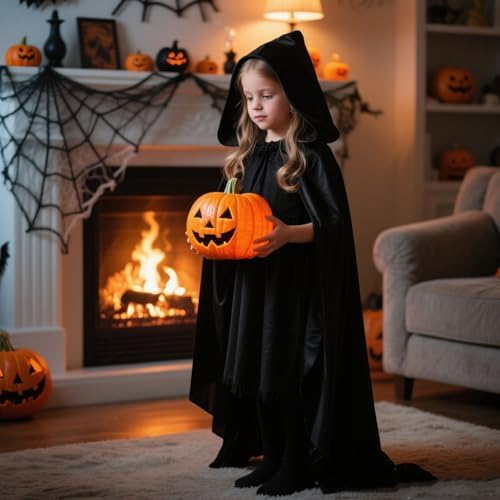 Halloween Kostüm Erwachsener Unisex Schwarz, 120cm Vampir Umhang Leicht Atmungsaktiv, Halloween Umhang Für Kinder Und Er