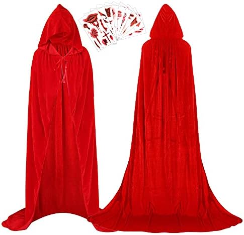  Halloween Umhang mit Kapuze Erwachsene, Blutig Tattoo-Aufkleber Set, Samt Vampir Cape Rot
| Halloween Umhänge Kostüm Er