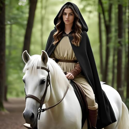 Renaissance Kapuzenmantel Mittelalter Umhang Herren Hexenmantel Gothic Cosplay Cape Halloween Kostüm (Grün)  
Renaissanc