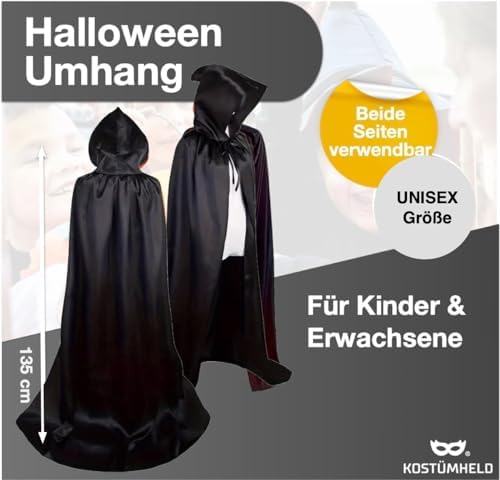 TK Gruppe Timo Klingler Umhang mit Kapuze - Halloween & Fasching Kostüm für Kinder & Erwachsene - Vampir-Design - Groß u