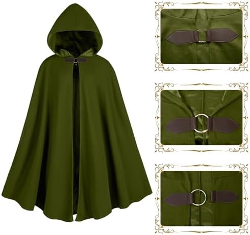 Renaissance Kapuzenmantel Mittelalter Umhang Herren Hexenmantel Gothic Cosplay Cape Halloween Kostüm (Grün)  
Renaissanc