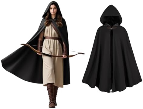 Renaissance Kapuzenmantel Mittelalter Umhang Herren Hexenmantel Gothic Cosplay Cape Halloween Kostüm (Grün)  
Renaissanc