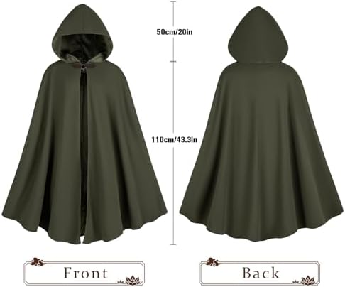 Renaissance Kapuzenmantel Mittelalter Umhang Herren Hexenmantel Gothic Cosplay Cape Halloween Kostüm (Grün)  
Renaissanc