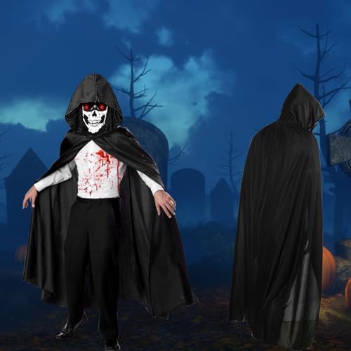 Schwarzer Umhang mit Kapuze für Halloween.Cosplay Kostüm mit 20 Narben.Vampir Umhang 90/120/140 CM