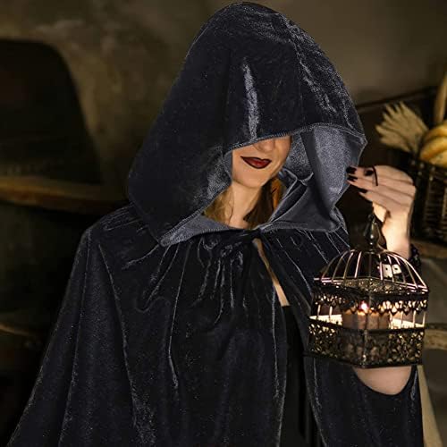 Vampir Umhang Schwarz für Erwachsene - Halloween Kostüm mit Kapuze, Samt Material, Perfektes Halloween Cosplay für Maske