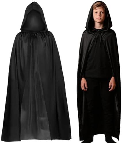 Halloween Kostüm Erwachsener Unisex Schwarz, 120cm Vampir Umhang Leicht Atmungsaktiv, Halloween Umhang Für Kinder Und Er