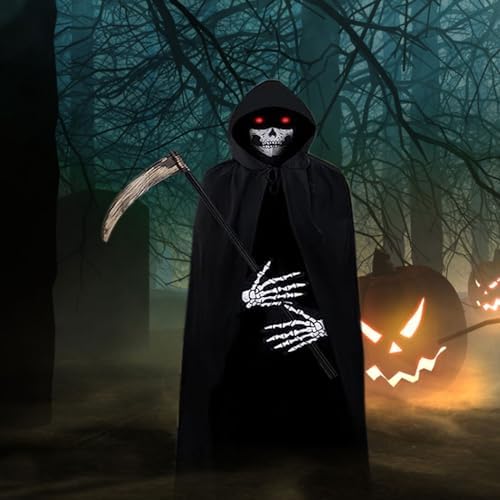 Schwarzer Umhang mit Kapuze für Halloween.Cosplay Kostüm mit 20 Narben.Vampir Umhang 90/120/140 CM