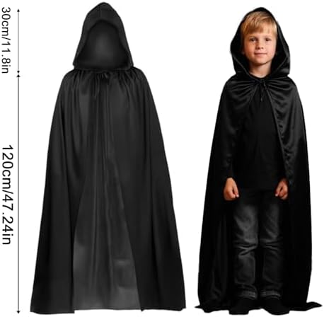 Halloween Kostüm Erwachsener Unisex Schwarz, 120cm Vampir Umhang Leicht Atmungsaktiv, Halloween Umhang Für Kinder Und Er