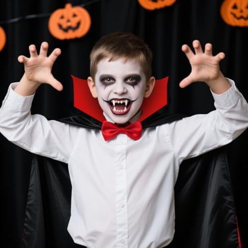  Dracula Kostüm Kinder Jungen - Schwarz Rot, Halloween-Vampir Umhang für Rollenspiele
| Vampirkostüm Junge Mädchen - Ste