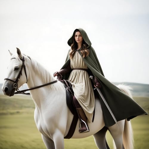 Renaissance Kapuzenmantel Mittelalter Umhang Herren Hexenmantel Gothic Cosplay Cape Halloween Kostüm (Grün)  
Renaissanc