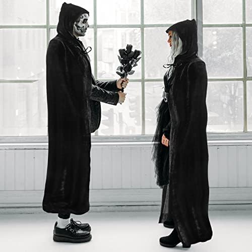 Generisch Schwarzer Kapuzenumhang für Erwachsene, Perfect Halloween Kostüm, Unisex Mantel 150CM
