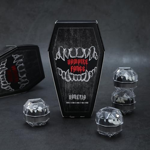  VANERIA 4 Paar Vampirzähne - Solider Klebstoff für Cosplay und Halloween
| VANERIA 4 Paar Vampirzähne - Vegane Kiefer f