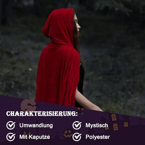  Halloween Kostüm Vampir Umhang für Erwachsene
| Gruselig Vampirumhang für Karneval und Fasching
| Beidseitig Rot & Schw