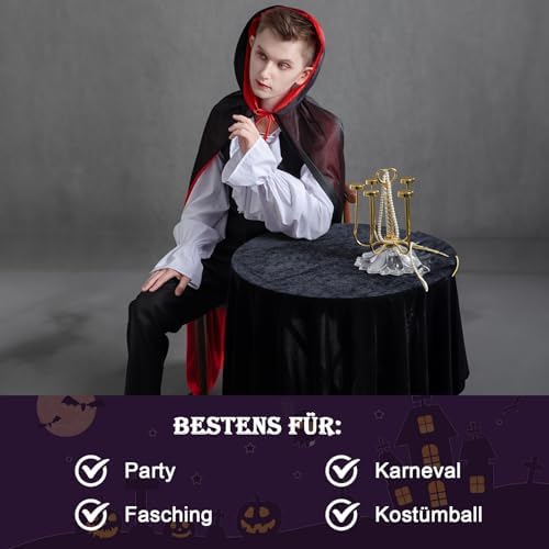  Halloween Kostüm Vampir Umhang für Erwachsene
| Gruselig Vampirumhang für Karneval und Fasching
| Beidseitig Rot & Schw