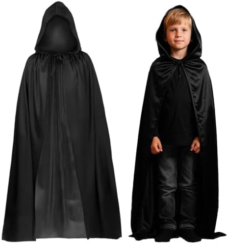 Halloween Kostüm Erwachsener Unisex Schwarz, 120cm Vampir Umhang Leicht Atmungsaktiv, Halloween Umhang Für Kinder Und Er