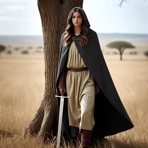 Renaissance Kapuzenmantel Mittelalter Umhang Herren Hexenmantel Gothic Cosplay Cape Halloween Kostüm (Grün)  
Renaissanc