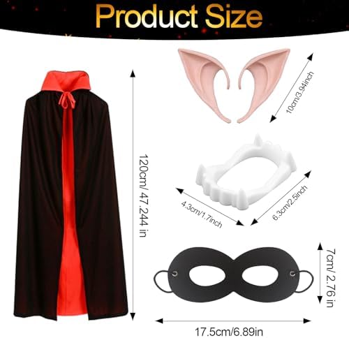 Vampir Kostüm Set für Kinder Halloween Kostüm mit doppelseitiger Umhang und Zähnen, Maske und Tattoos, für Jungen und Mä