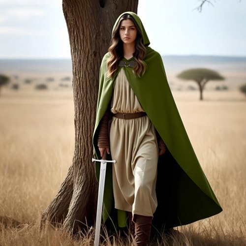 Renaissance Kapuzenmantel Mittelalter Umhang Herren Hexenmantel Gothic Cosplay Cape Halloween Kostüm (Grün)  
Renaissanc