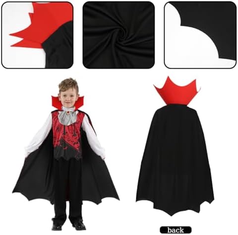  Dracula Kostüm Kinder Jungen - Schwarz Rot, Halloween-Vampir Umhang für Rollenspiele
| Vampirkostüm Junge Mädchen - Ste
