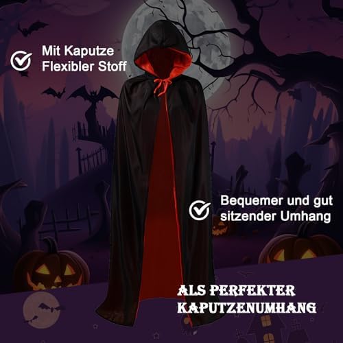  Halloween Kostüm Vampir Umhang für Erwachsene
| Gruselig Vampirumhang für Karneval und Fasching
| Beidseitig Rot & Schw
