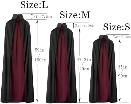 Halloween-Vampir-Umhang Unisex Reversibel Hexenumhang mit Stehkragen zur Cosplay Maskerade Party Hexenkostüme - Größe L