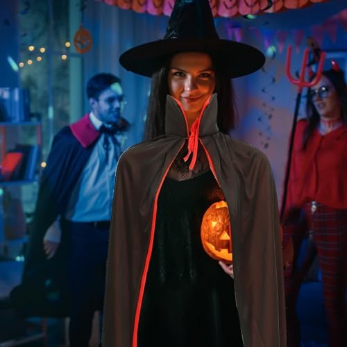 WINOMO Vampir Umhang Herren Schwarz & Rot für Cosplay und Halloween Specieller Stehkragen und Stretch-Material in L-Medi