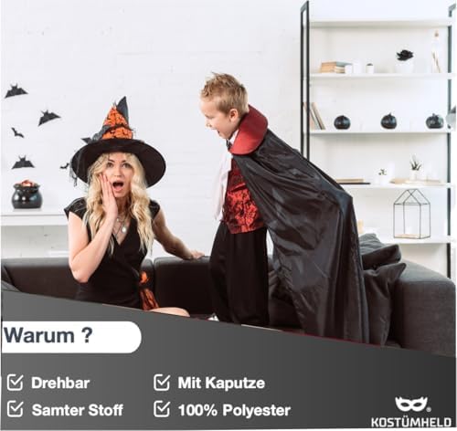 TK Gruppe Timo Klingler Umhang mit Kapuze - Halloween & Fasching Kostüm für Kinder & Erwachsene - Vampir-Design - Groß u