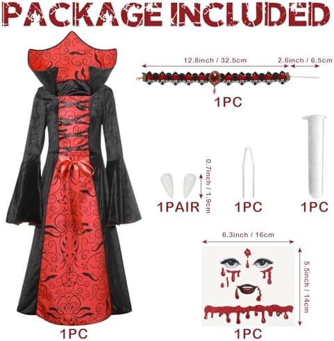  **Vampir Kostüm Kinder Gothic Kleid Halloween Set**
| **Gothic Vampire Kostüm Mädchen mit Halskette für Horror Party**
