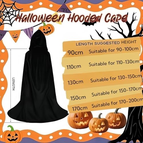 Kinder Vampir Umhang Schwarz Mit Kapuze Fur Halloween Cosplay Kostüm 110cm