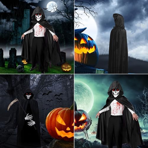 Schwarzer Umhang mit Kapuze für Halloween.Cosplay Kostüm mit 20 Narben.Vampir Umhang 90/120/140 CM