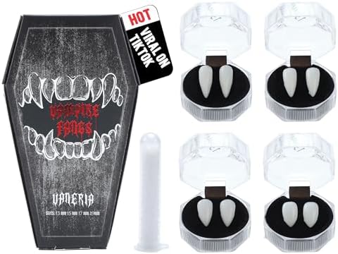  VANERIA 4 Paar Vampirzähne - Solider Klebstoff für Cosplay und Halloween
| VANERIA 4 Paar Vampirzähne - Vegane Kiefer f