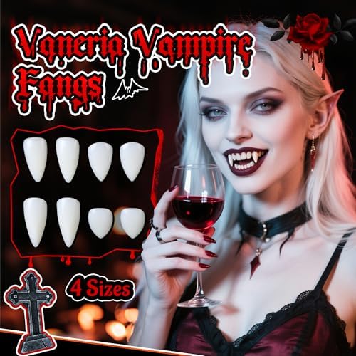 VANERIA 4 Paar Vampirzähne - Solider Klebstoff für Cosplay und Halloween
| VANERIA 4 Paar Vampirzähne - Vegane Kiefer f