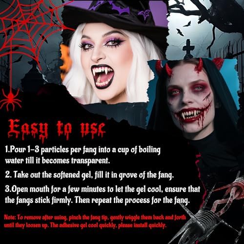  VANERIA 4 Paar Vampirzähne - Solider Klebstoff für Cosplay und Halloween
| VANERIA 4 Paar Vampirzähne - Vegane Kiefer f