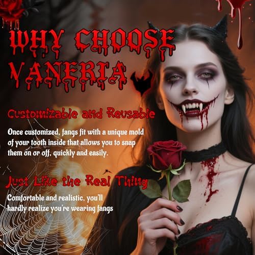  VANERIA 4 Paar Vampirzähne - Solider Klebstoff für Cosplay und Halloween
| VANERIA 4 Paar Vampirzähne - Vegane Kiefer f