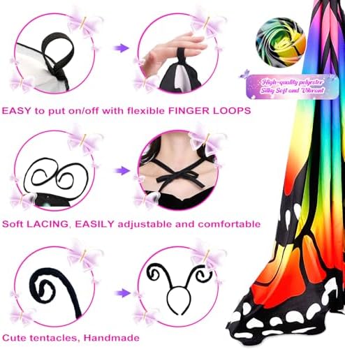  **Fae-Wings fuer Erwachsene, Feenflügel, Perfekt fuer deine Halloween-Kostümierung**
| **3-teiliges Schmetterlings-Kost