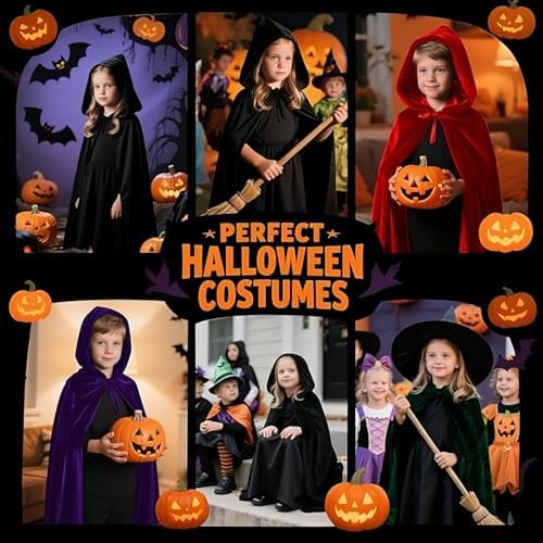 Kinder Vampir Umhang Schwarz Mit Kapuze Fur Halloween Cosplay Kostüm 110cm