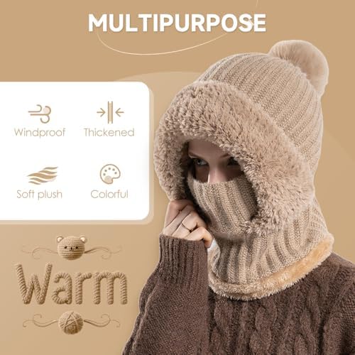 Generischer Plüsch Sturmhaube Mütze 3-in-1 Wintermütze für Damen